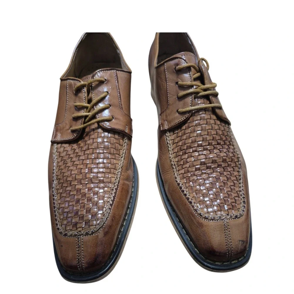 Stacy Adams Woven‎ Leather Derby Dress Shoes Mens 9M Brown Good